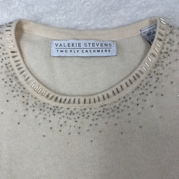 Valerie Stevens Cream Ribbed Embellished Tank Top 100% cashmere - Picture 2 of 6